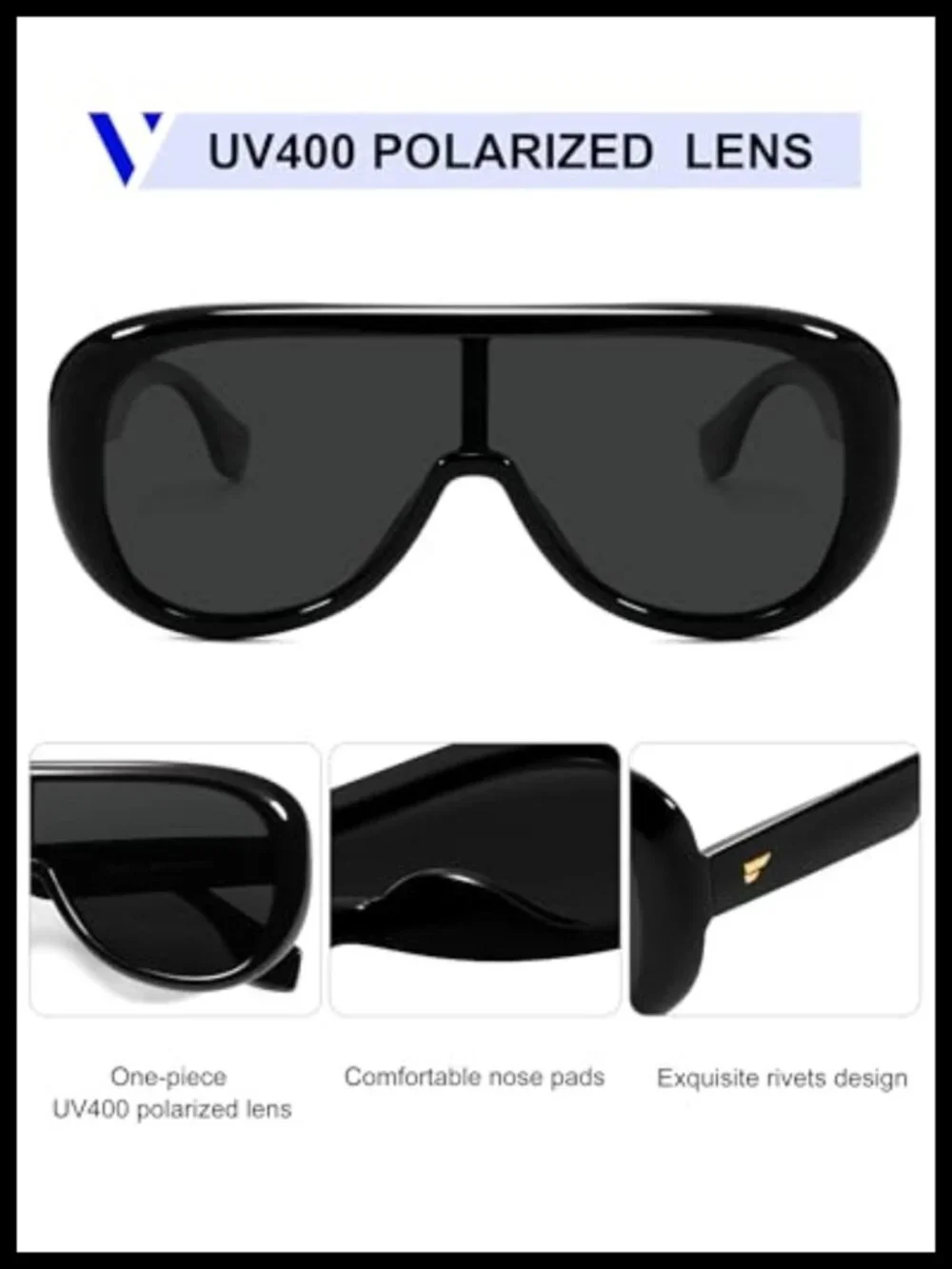 Oversized Aviator Square Sunglasses One-Piece Polarized Lens Retro Futuristic